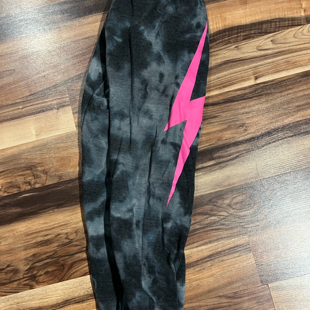 Black Tie-Dye Joggers with Pink Lightning Bolt